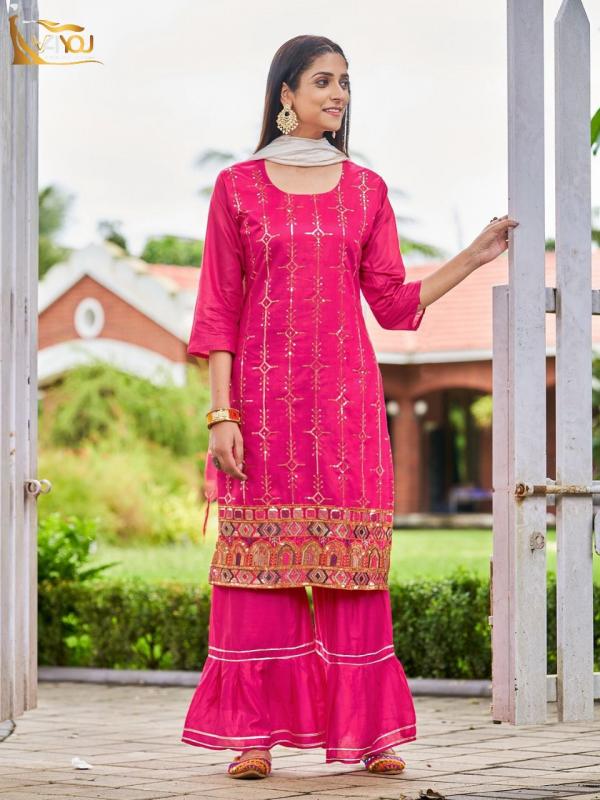 V4you Natashaa Vol 3 Chanderi Fancy Kurti Sharara With Dupatta Collection